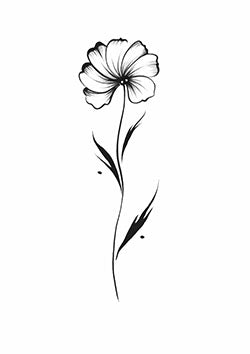 Tattoo template of a single delicate flower with flowing leaves conveying simplicity and serenity