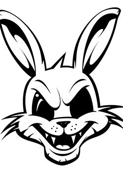 Tattoo template of a fierce cartoon rabbit with sharp teeth and a mischievous expression