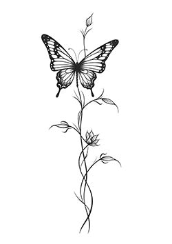 Tattoo template of a butterfly with floral elements