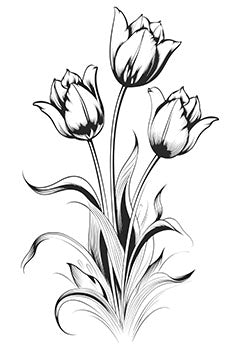 Tattoo template of three monochrome tulips