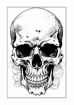 Tattoo template of a menacing skull with dark hollow eyes and detailed teeth