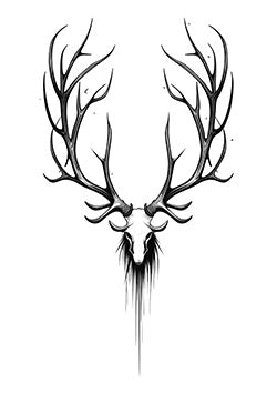 Tattoo template of a stag's antlers with a ghostly drip effect