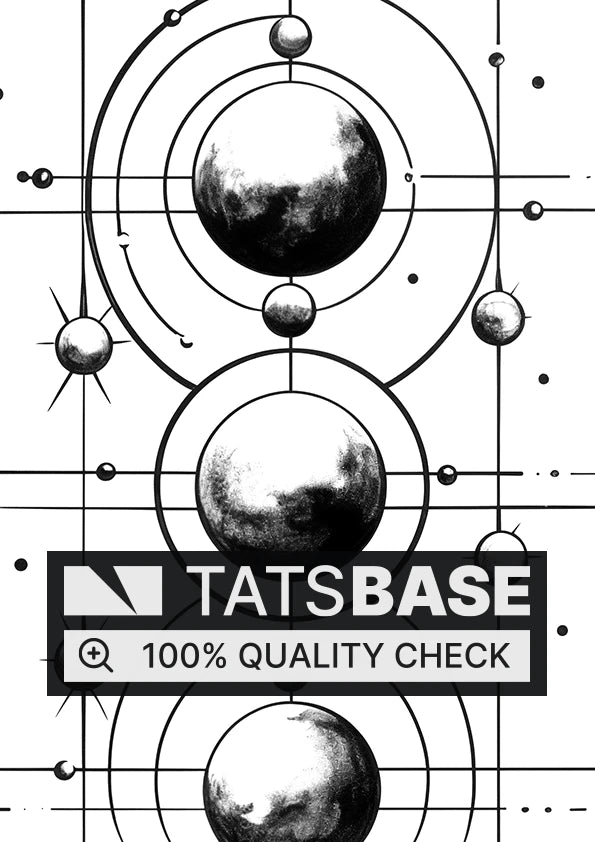 Tattoo template of planets in symmetric alignment.