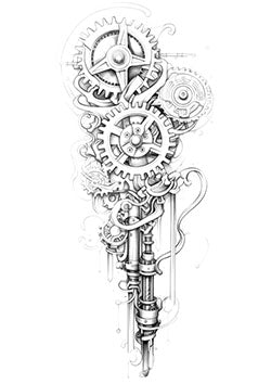 Tattoo template of a mechanical gears and cogs design