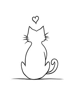 Tattoo template of a minimalist cat with a heart above its head