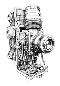 Tattoo template of a detailed vintage camera design capturing a nostalgic and artistic feel