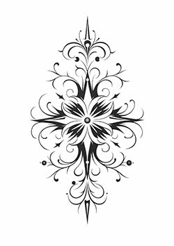 Tattoo template of a symmetric floral filigree design with elegant swirls