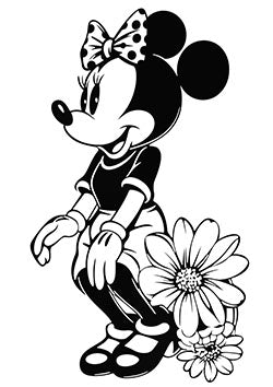 Tattoo template of an animated mouse with bow and flower