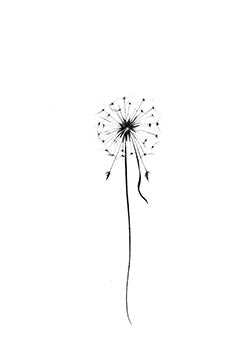 Tattoo template of a delicate dandelion dispersing seeds