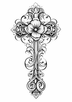 Tattoo template of a symmetrical floral cross design