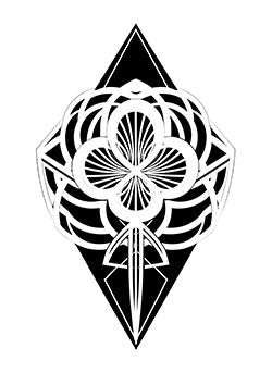 Tattoo template of a geometric lotus design within a diamond frame