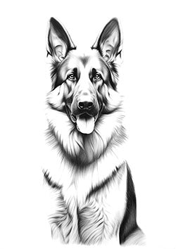 Tattoo template of a realistic German Shepherd dog's face