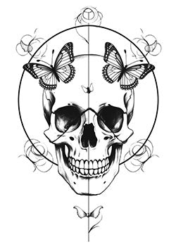 Tattoo template of a skull with butterflies for SEO optimization