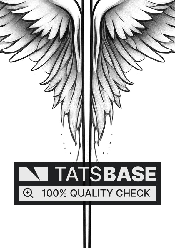 Tattoo template of a minimalist sword with angel wings, symbolizing protection and spirituality.