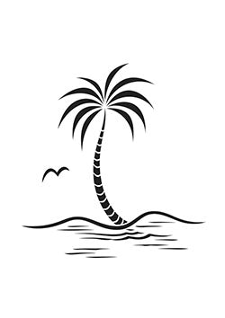 Tattoo template of a palm tree with ocean and bird