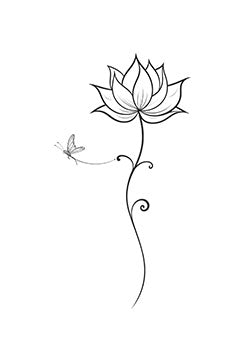 Tattoo template of a lotus and butterfly