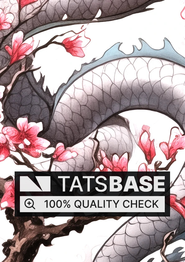 Tattoo template of a dragon with cherry blossoms