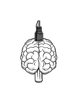 Tattoo template of a brain combined with a drawing pen