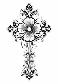 Tattoo template of a symmetrical floral filigree cross