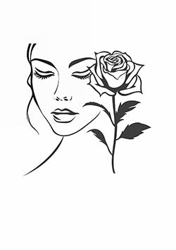 Tattoo template of a serene woman's face with a blooming rose