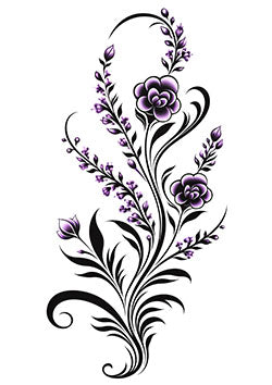 Tattoo template of a stylized floral design with curves and buds