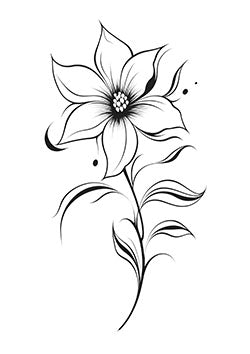 Tattoo template of an elegant flower with flowing leaves conveying natural beauty and tranquility