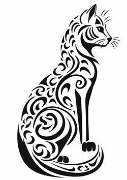 Tattoo template of a stylized tribal cat design