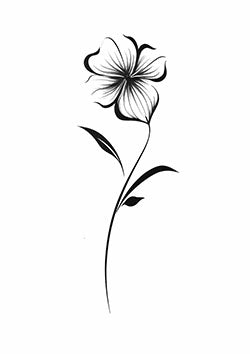 Tattoo template of a single abstract lily with flowing leaves and elegant lines, perfect for floral and minimalist design lovers