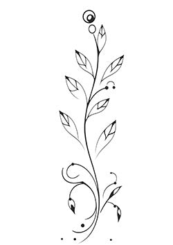 Tattoo template of a minimalist plant with delicate leaves and intricate swirling vines