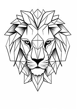 Tattoo template of a geometric lion head symbolizing strength and elegance