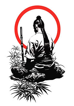 Tattoo template of a meditative samurai in traditional attire