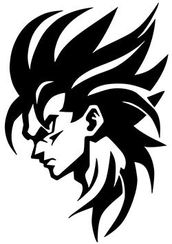 Tattoo template of a stylized anime warrior with spiky hair and a strong profile