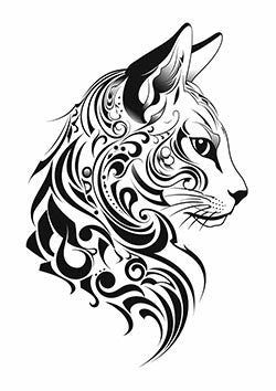 Tattoo template of a stylized tribal feline design