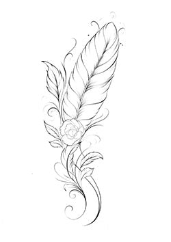 Tattoo template of a stylized feather and rose design