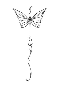 Tattoo template of a stylized butterfly with delicate wings and an elongated body