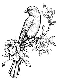 Tattoo template of a bird with floral elements