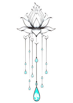 Tattoo template of a lotus flower with cascading blue gemstones