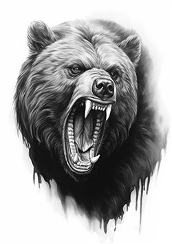 Tattoo template of a snarling bear with bared teeth