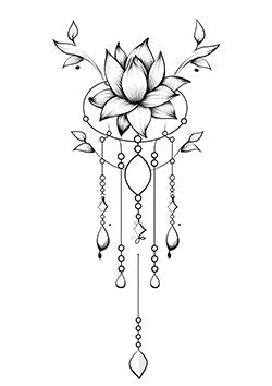 Tattoo template of a lotus flower with beads and teardrop designs