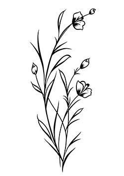 Tattoo template of a trio of elegant flowers with slender stems and intricate petals