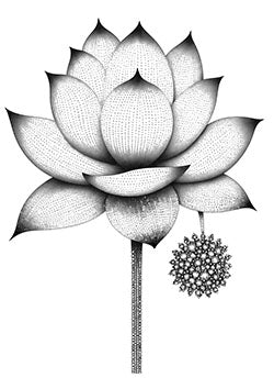 Tattoo template of a dotted lotus flower with geometric design