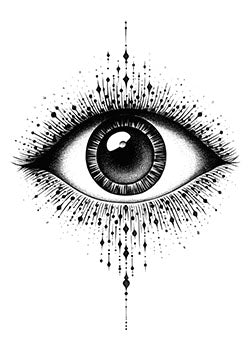 Tattoo template of a detailed ornamental eye with drips