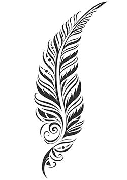 Tattoo template of a detailed and patterned feather