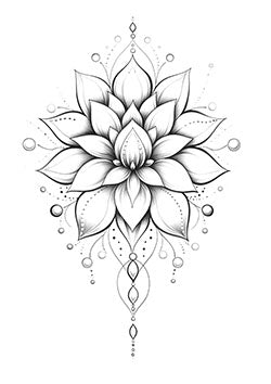 Tattoo template of a delicate lotus flower with geometric elements