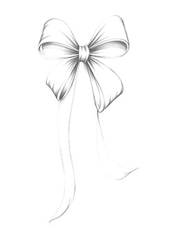 Tattoo template of a detailed, delicate ribbon bow with flowing tails, in black and white