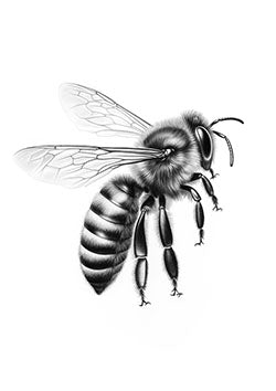 Tattoo template of a honeybee with delicate wings and fuzzy body, symbolizing diligence and nature's harmony