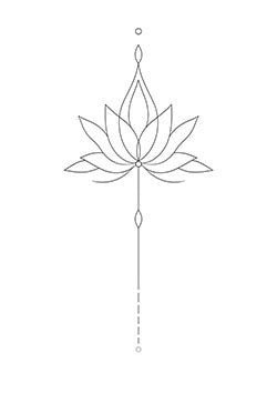 Tattoo template of a symmetric lotus flower with a vertical line design.