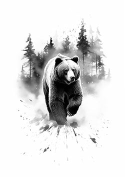 Tattoo template of a bear with forest background