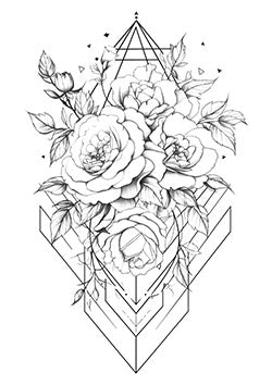 Tattoo template of roses within geometric shapes