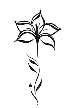 Tattoo template of an abstract, elegant black ink lily flower with flowing lines